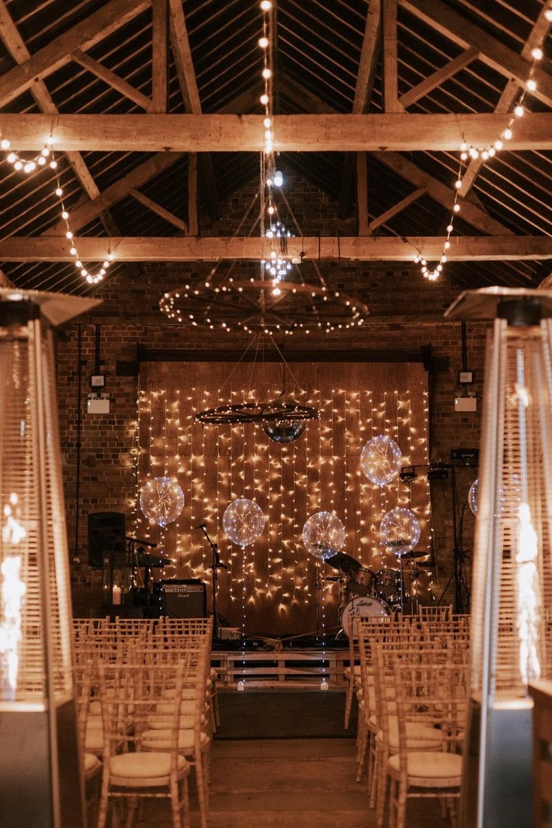 The Georgian barn lit for a wedding